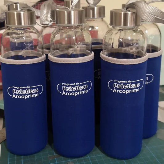 Botellas de Vidrio con funda de goma con logo
